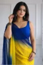 Blue–Yellow Ombre Designer Saree with Matching Blouse Piece