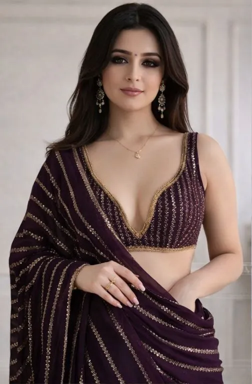 Royal Purple Sequin Designer Saree with Premium Blouse Piece