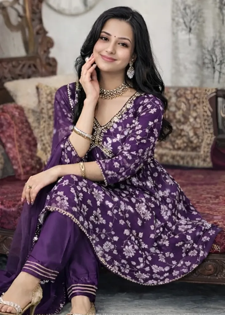 Womens Beautiful Rayon Aliya Cut Embroidered Kurti With Pant and Dupatta Set (M)