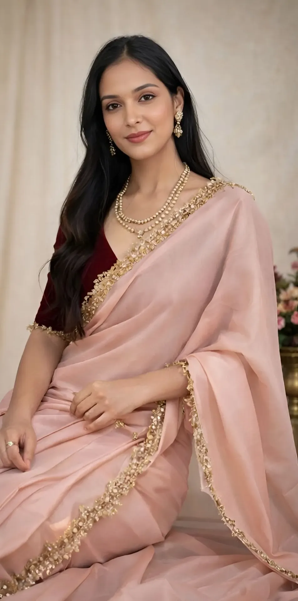 SROLY BEAUTIFUL NYLON SAREE WITH VELVET BLOUSE PIECE