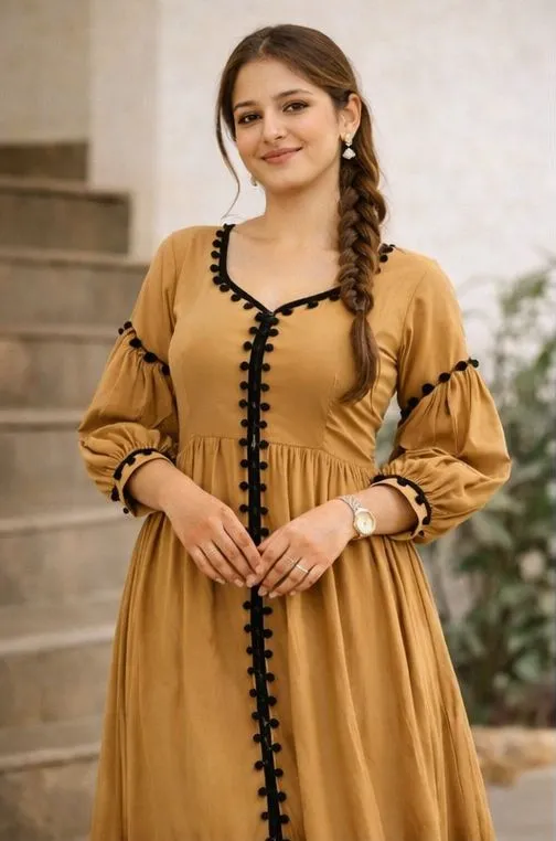 Y & A KURTI'S SET (ALTERNATIVE ANARKALI KURTI BROWN & BLACK) (M)