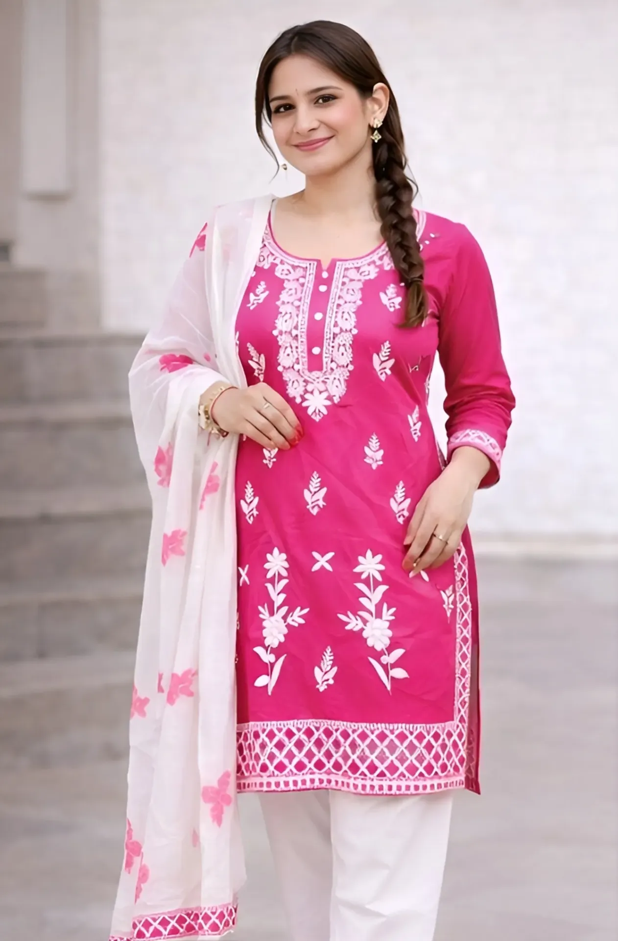 Stylish Chikankary Women Top & Bottom Sets