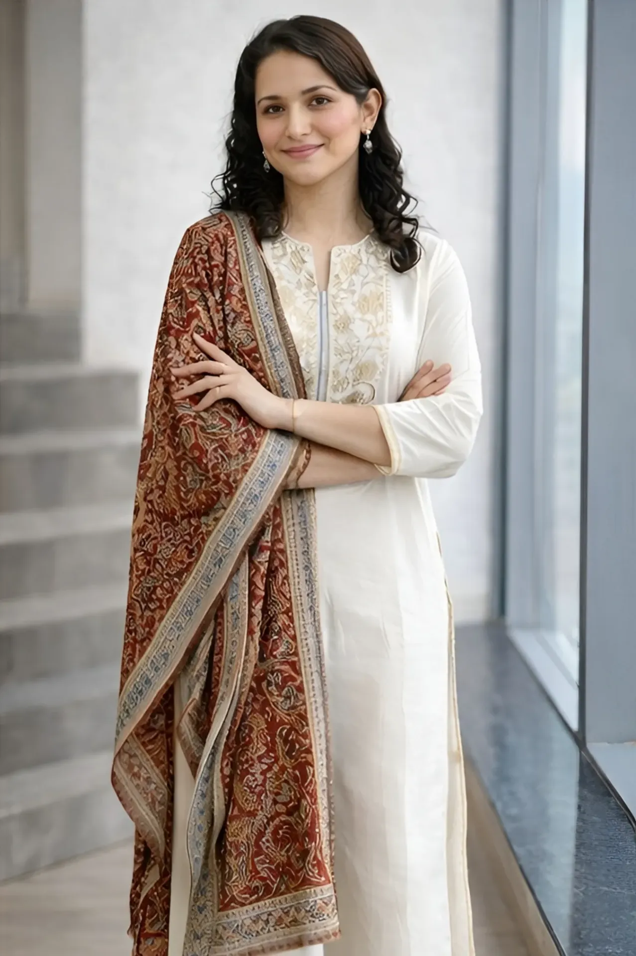 women ethnic cotton kurti pant and dupatta set (M)